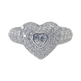 Szív formájú ezüst gyűrű cirkónia kövekkel